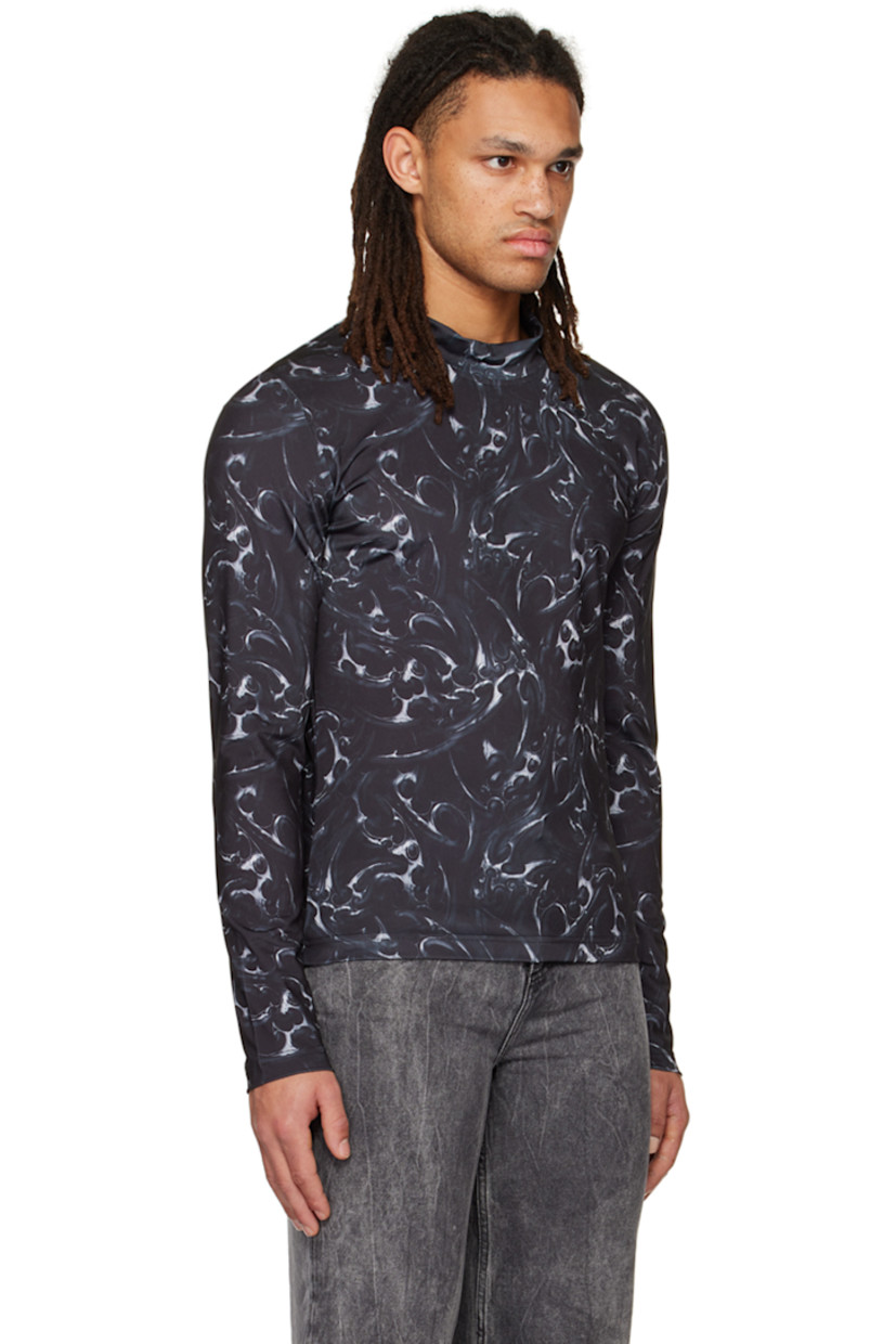 Stretch polyester jersey turtleneck. Graphic pattern printed throughout.

Supplier color: Silver