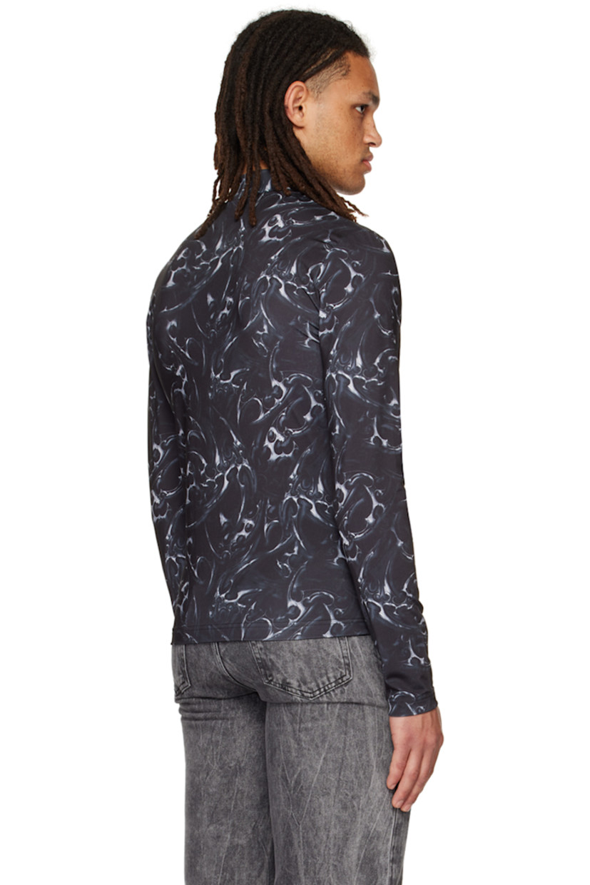 Stretch polyester jersey turtleneck. Graphic pattern printed throughout.

Supplier color: Silver