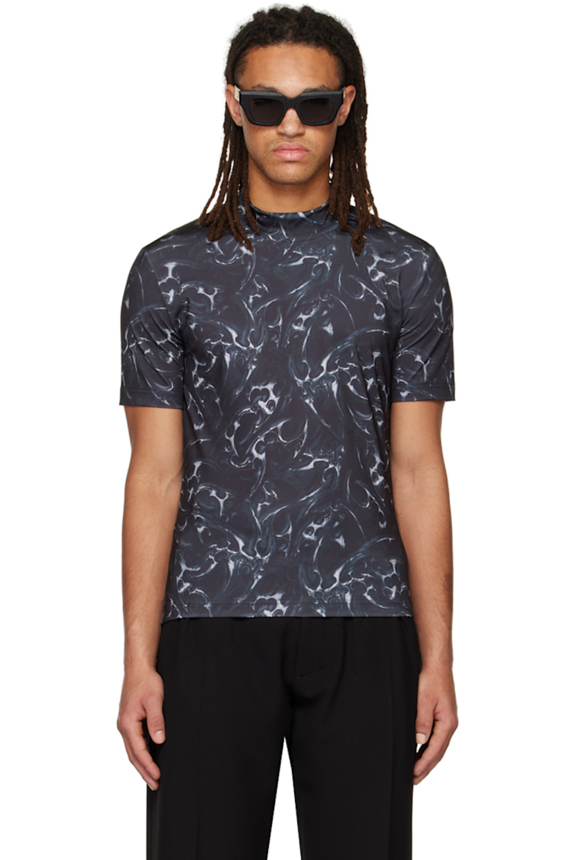 Stretch polyester jersey turtleneck. Graphic pattern printed throughout.

Supplier color: Silver