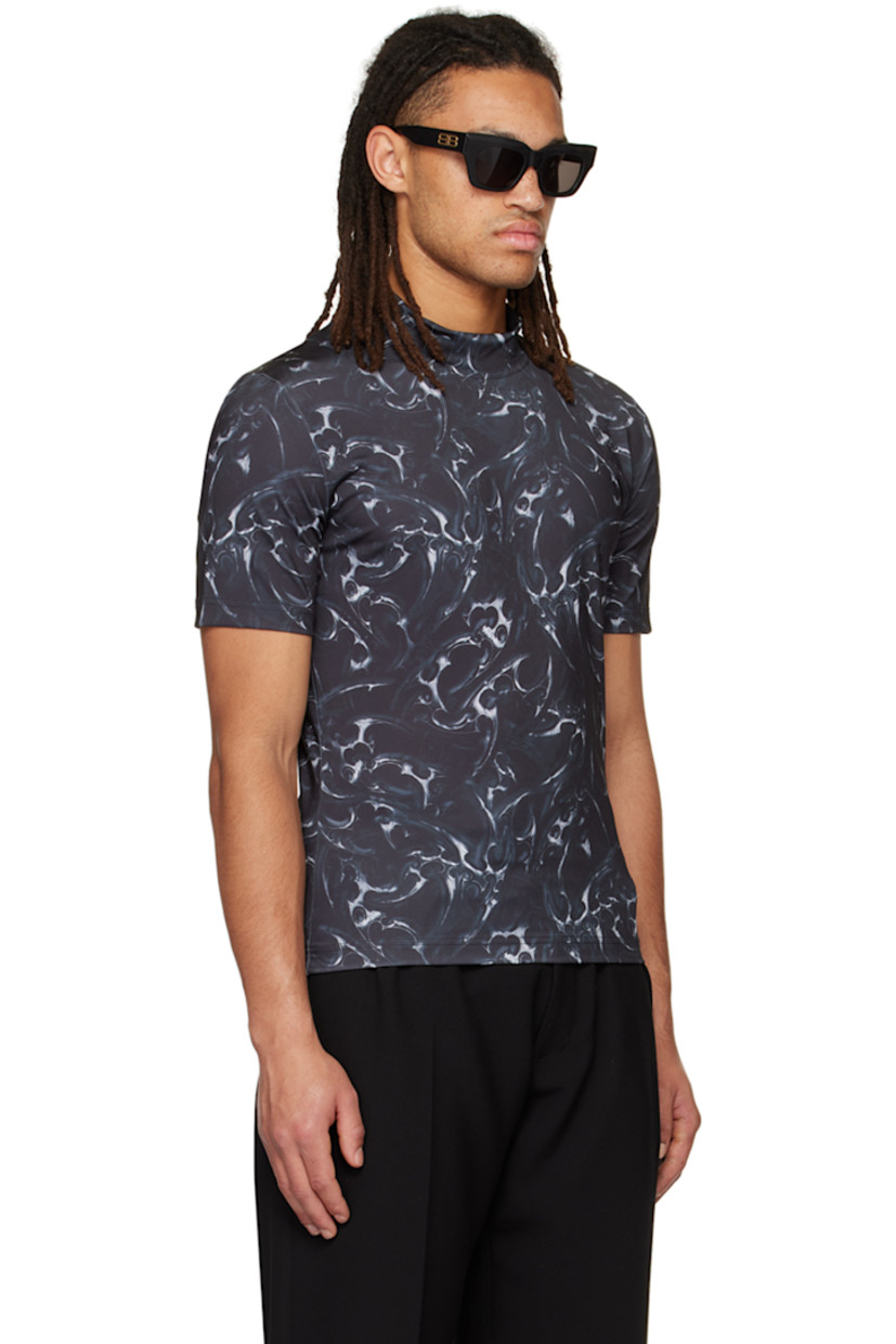 Stretch polyester jersey turtleneck. Graphic pattern printed throughout.

Supplier color: Silver