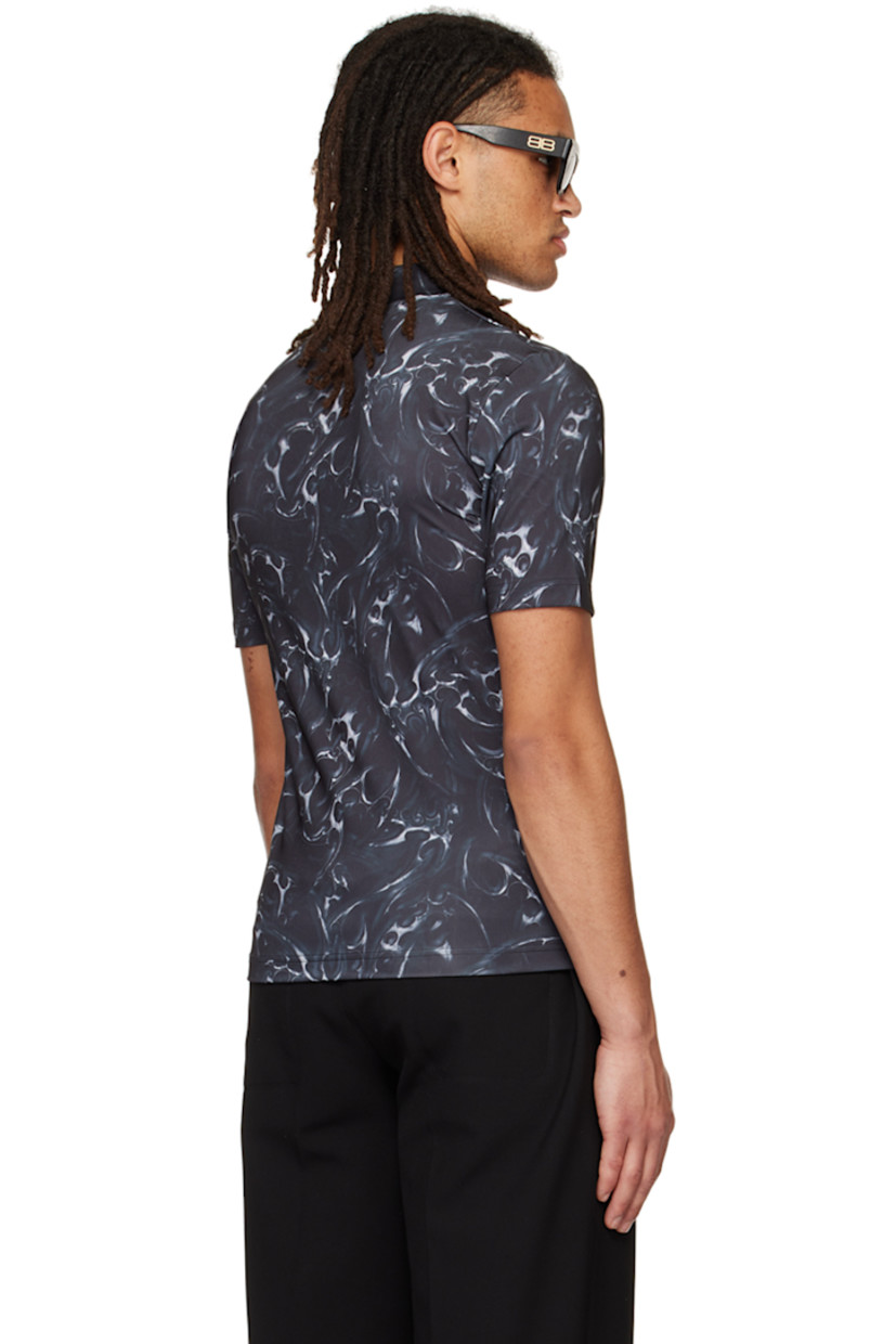 Stretch polyester jersey turtleneck. Graphic pattern printed throughout.

Supplier color: Silver