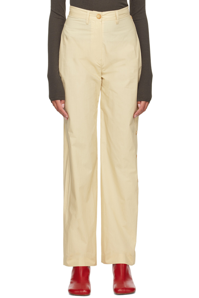 Straight-leg cotton poplin trousers.

· High-rise
· Belt loops
· Single-pocket styling
· Zip-fly
· Button detailing at side seam

Supplier color: Vintage creme