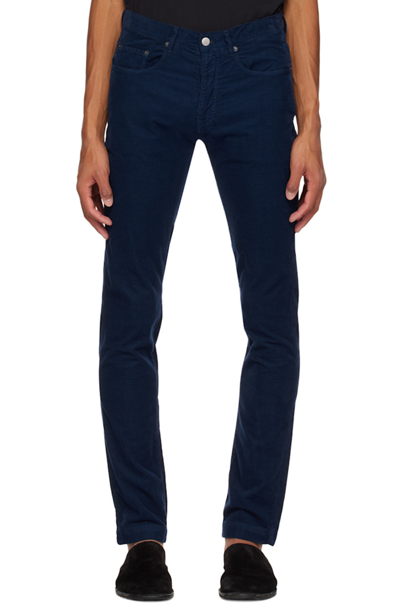 Straight-leg cotton corduroy trousers. 

· Belt loops
· Five-pocket styling
· Button-fly
· Suede graphic patch at back waistband
· Gunmetal-tone hardware

Supplier color: Blu