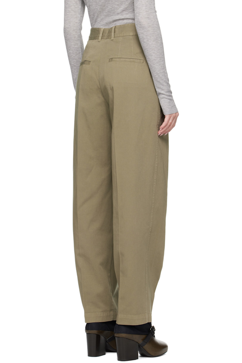 Tapered organic cotton twill trousers.

· Mid-rise
· Belt loops
· Four-pocket styling
· Zip-fly
· Pleats at front

Supplier color: Artichoke