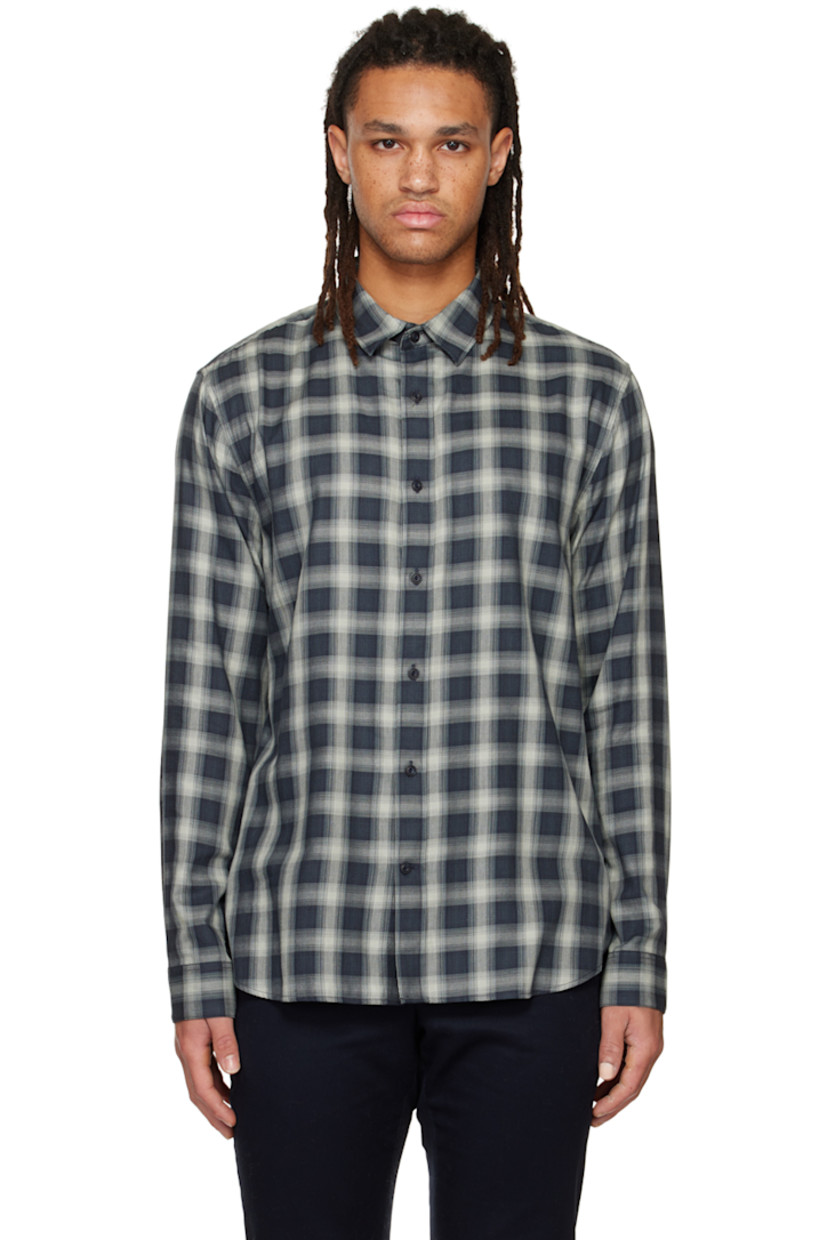 Cotton and rayon-blend twill shirt. Check pattern printed throughout.

· Spread collar
· Button closure
· Shirttail hem
· Button fastening at cuffs

Supplier color: Deep seaweed