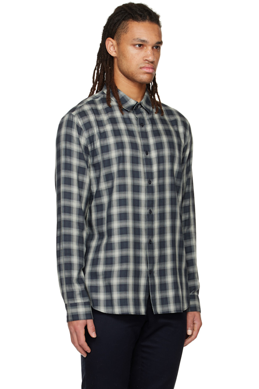 Cotton and rayon-blend twill shirt. Check pattern printed throughout.

· Spread collar
· Button closure
· Shirttail hem
· Button fastening at cuffs

Supplier color: Deep seaweed