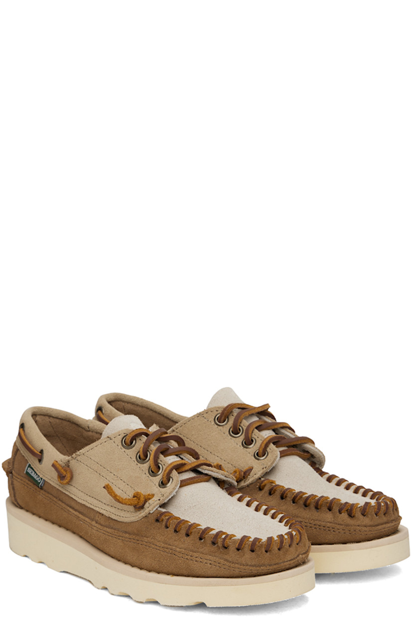 Handcrafted suede loafers in brown and beige. Hand-stitched detailing throughout.

· Whipstitching at moc toe
· Lace-up closure
· Textile logo flag at outer side
· Suede lining
· Molded leather footbed
· Treaded anti-slip EVA rubber sole

Part of the Campsides collection.

Supplier color: Camel/Papyrus/Cognac