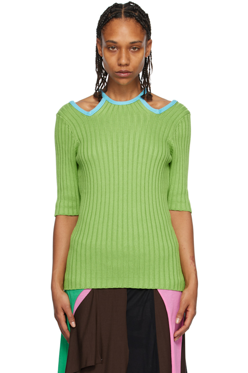 Rib knit viscose-blend T-shirt.

· Crewneck
· Cutout at shoulders

Supplier color: Kelly green