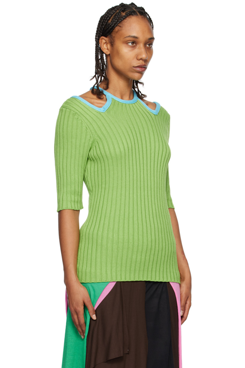 Rib knit viscose-blend T-shirt.

· Crewneck
· Cutout at shoulders

Supplier color: Kelly green