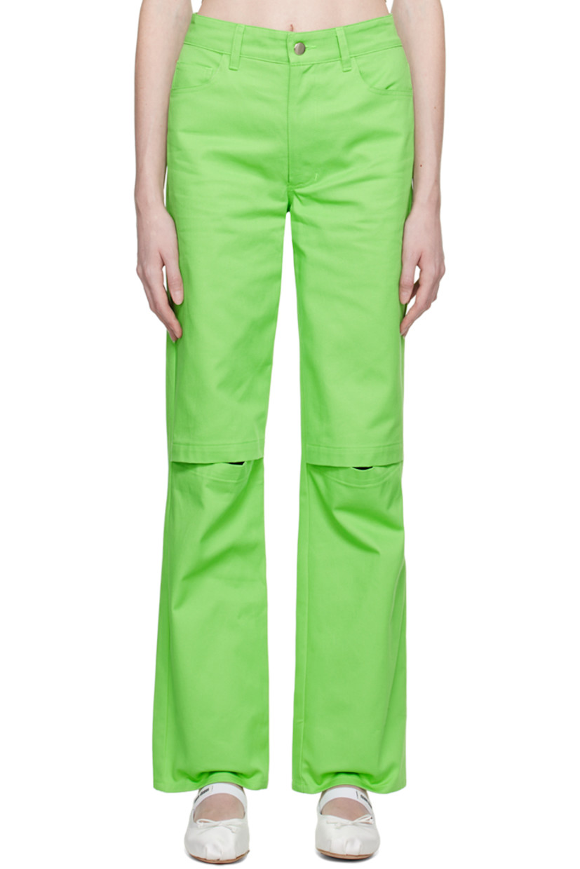 Relaxed-fit cotton twill trousers. 

· Belt loops
· Five-pocket styling
· Zip-fly
· Cut out at knees

Supplier color: Key lime