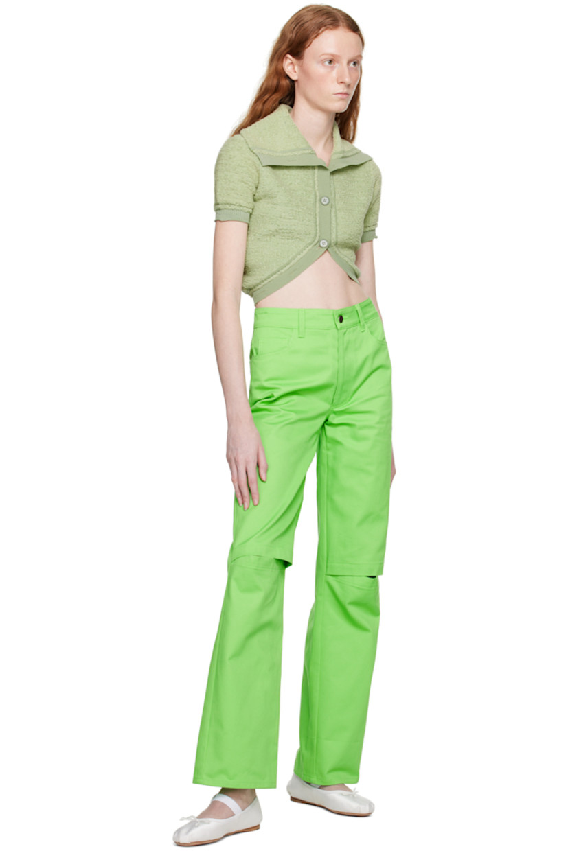 Relaxed-fit cotton twill trousers. 

· Belt loops
· Five-pocket styling
· Zip-fly
· Cut out at knees

Supplier color: Key lime