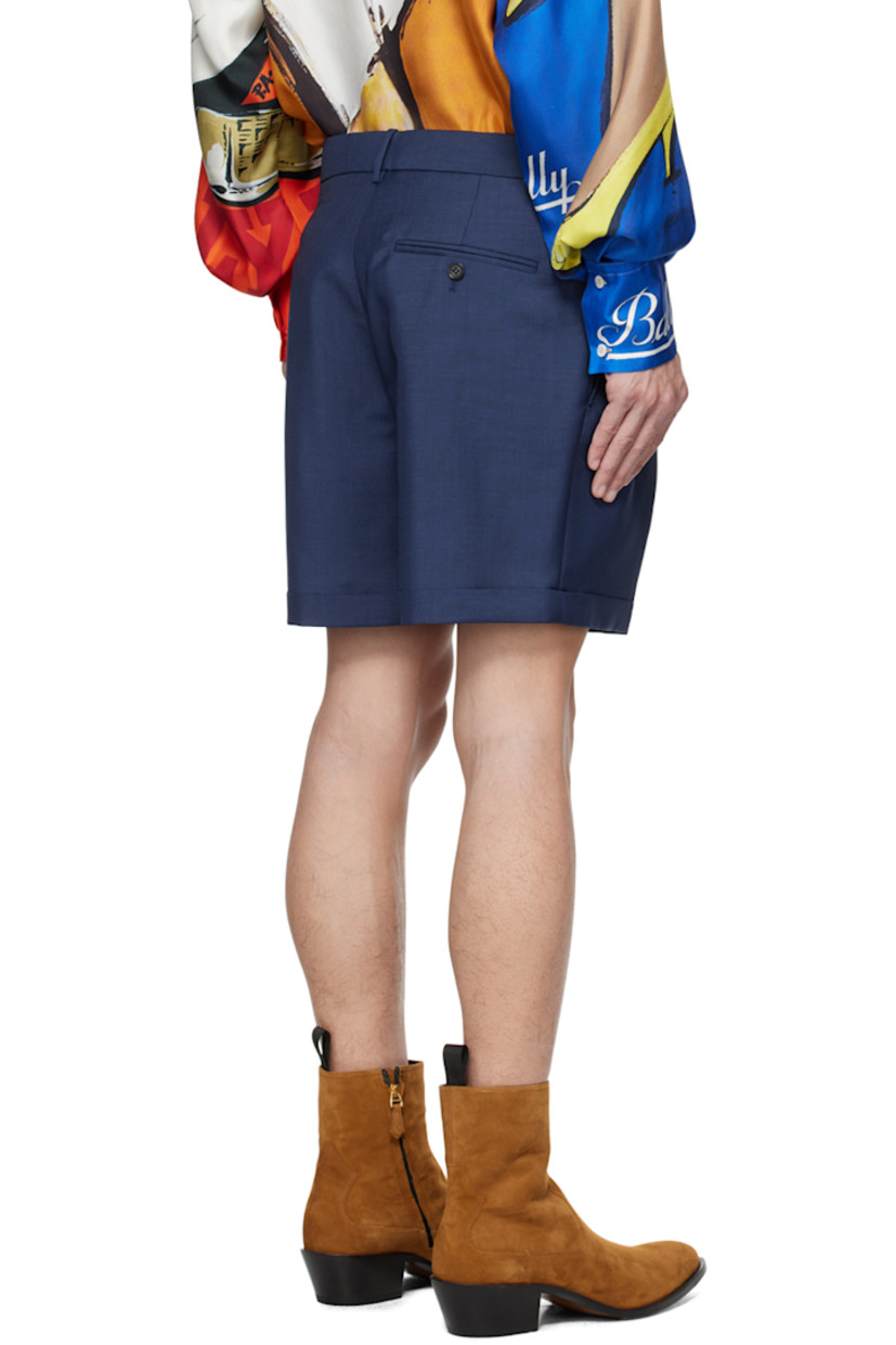 Kid mohair- and wool-blend hopsack shorts.

· Belt loops
· Three-pocket styling
· Button-fly
· Pleats at front
· Rolled cuffs
· Partial twill lining
· Horn hardware

Supplier color: Navy