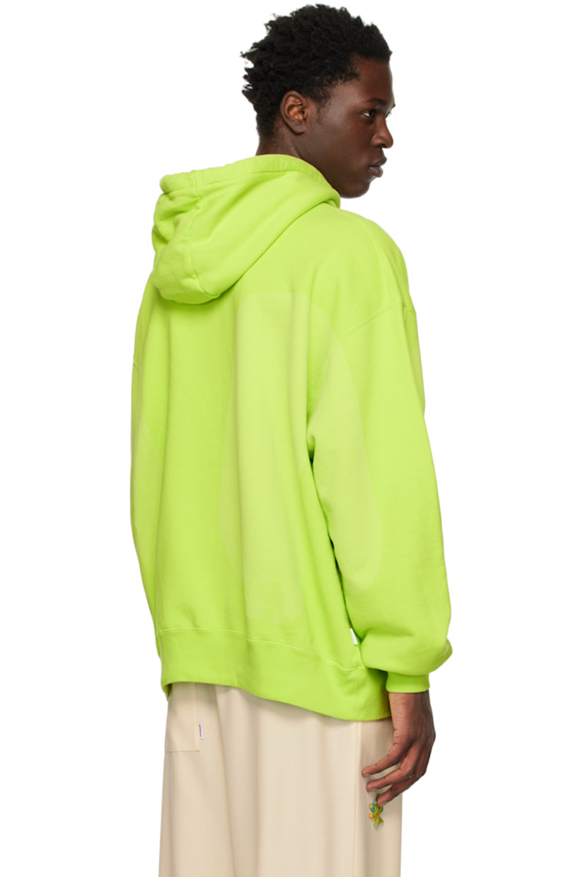 French terry hoodie. 

· Drawstring at hood 
· Logo printed at chest 
· Kangaroo pocket 
· Concealed bungee-style drawstring at rib knit hem
· Rib knit cuffs 

Supplier color: Acid green