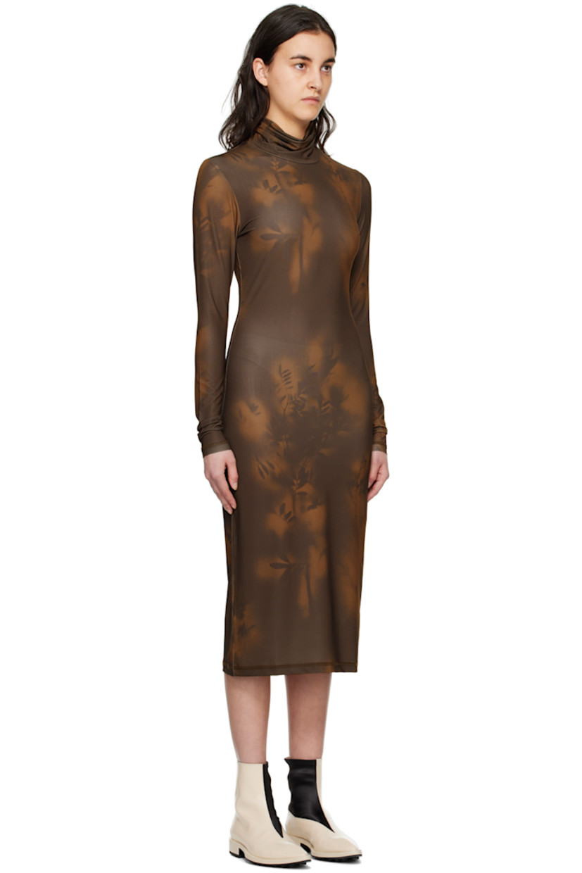 Stretch nylon jersey dress. 

· Graphic pattern printed throughout
· Turtleneck

Supplier color: Brown mix