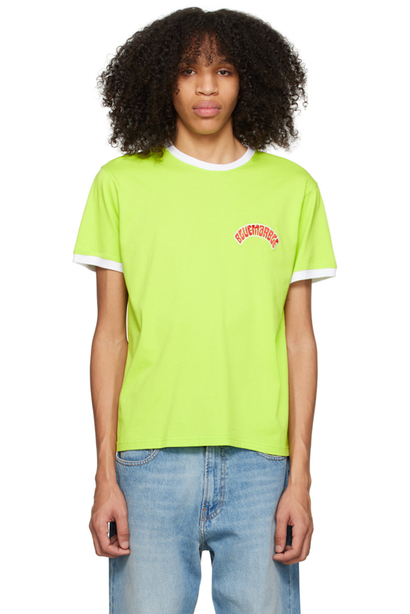 Organic cotton jersey T-shirt.

· Rib knit crewneck and cuffs
· Embroidered logo patch at chest

Supplier color: Lime