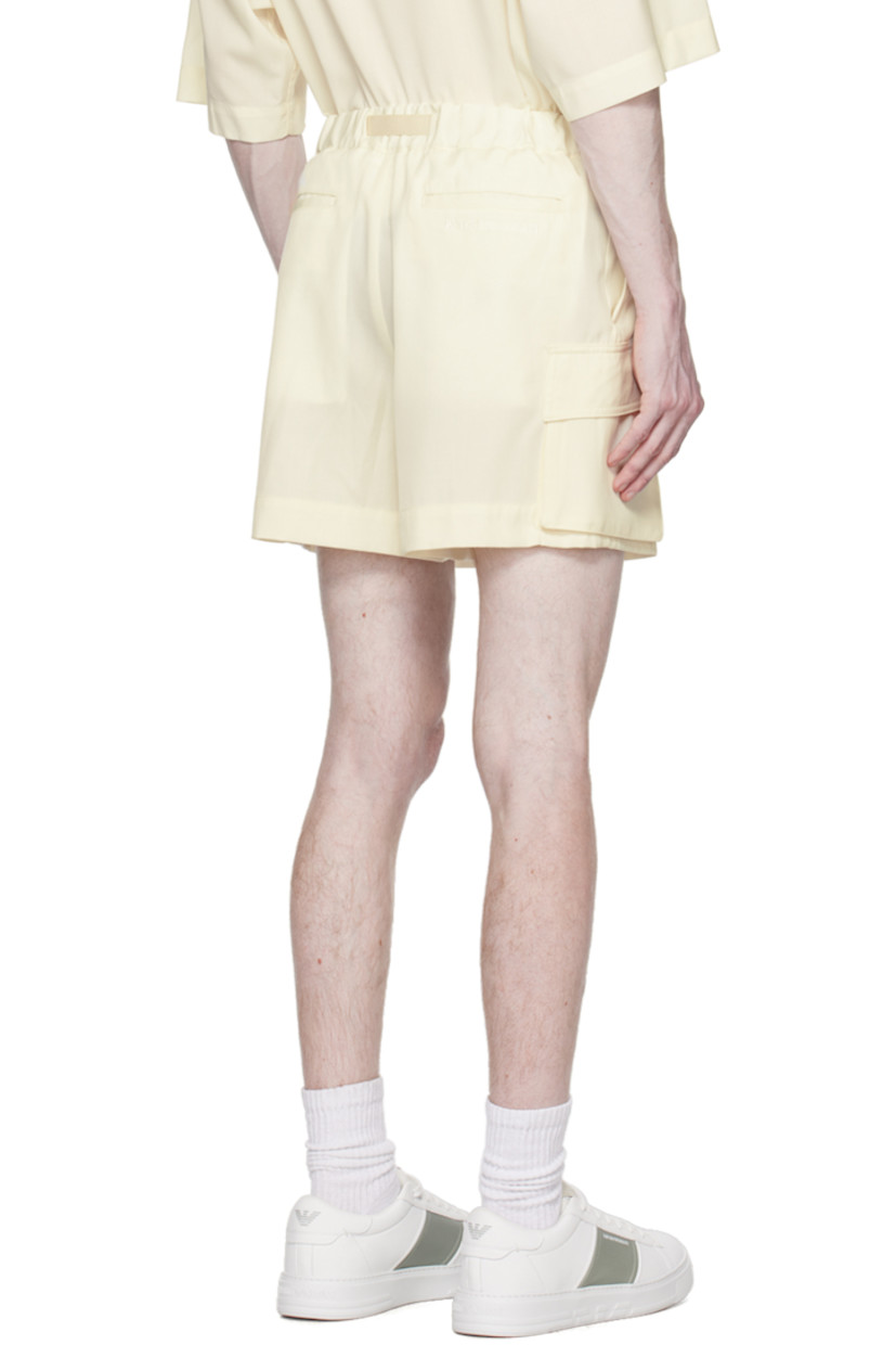 Wool gabardine shorts.

· Elasticized waistband
· Integrated grosgrain belt with press-release fastening
· Four-pocket styling
· Zip-fly
· Pleats at front
· Cargo pockets at outseams
· Logo embroidered at back

Supplier color: Bianco panna