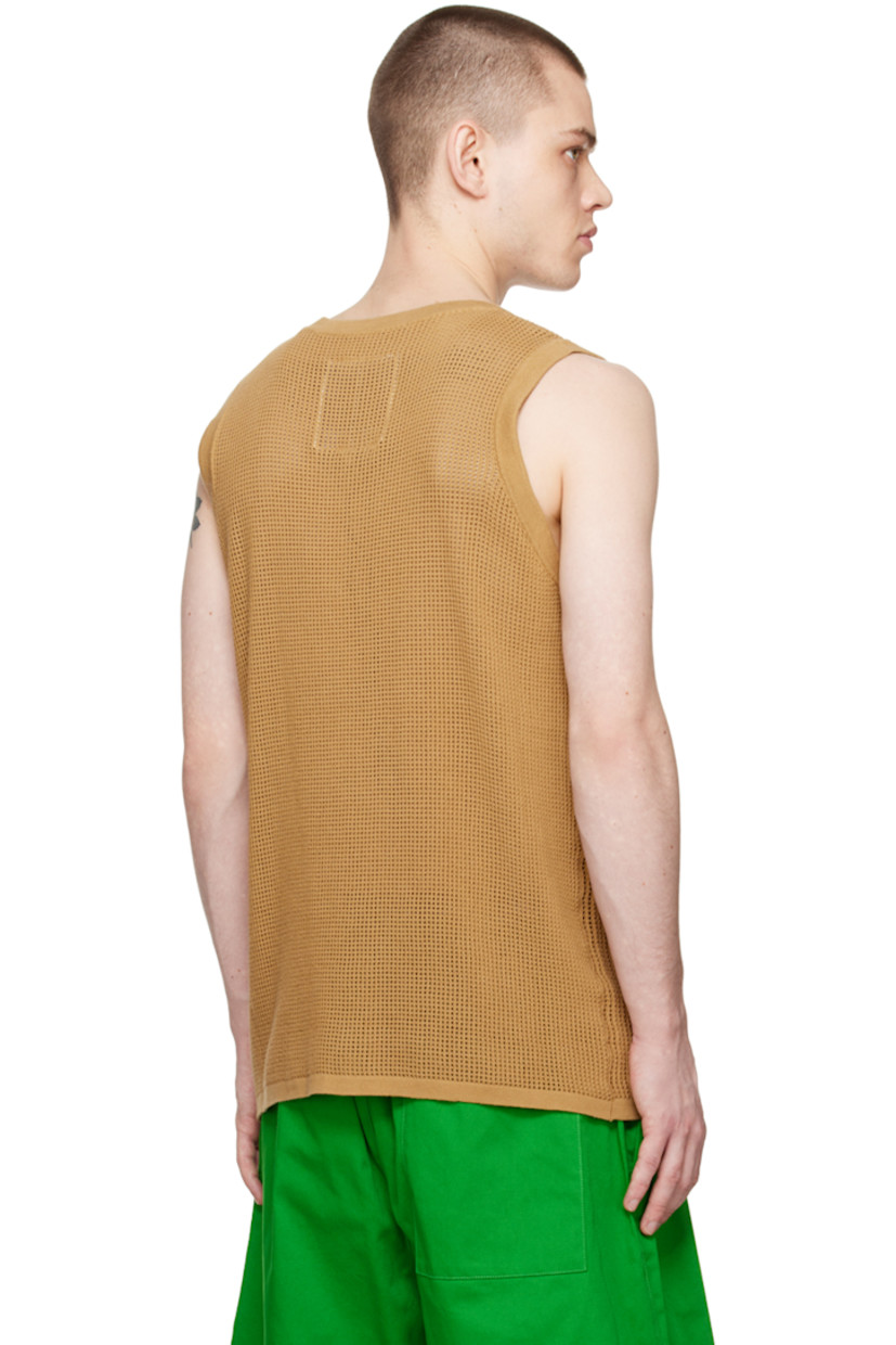 Open knit recycled cotton tank top.

· Rib knit crewneck, hem, and armscyes
· Intarsia logo at front

Part of the Sustainable collection.

Supplier color: Sabbia