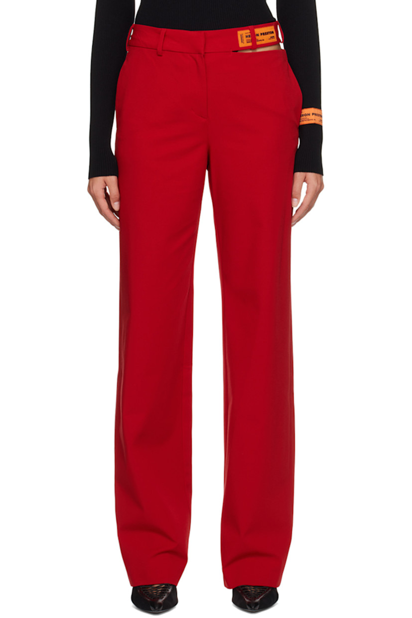 Straight-leg stretch polyester-blend gabardine trousers. 

· Belt loops
· Logo patch and cutout at waistband
· Zip-fly 
· Three-pocket styling

Supplier color: Red