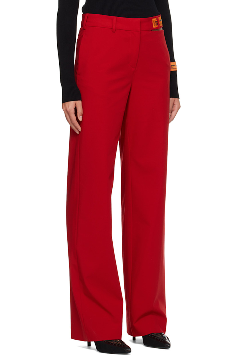 Straight-leg stretch polyester-blend gabardine trousers. 

· Belt loops
· Logo patch and cutout at waistband
· Zip-fly 
· Three-pocket styling

Supplier color: Red
