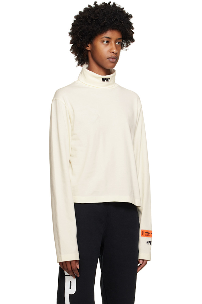 Cotton jersey turtleneck.

· Logo embroidered at collar and cuff 
· Logo patch at cuff 

Supplier color: White/Black/White