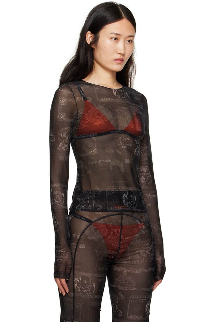 Sheer stretch nylon mesh T-shirt. Graphic pattern printed throughout.

· Crewneck
· Logo patch at back collar
· Pinched seam at back

Supplier color: Black/No color