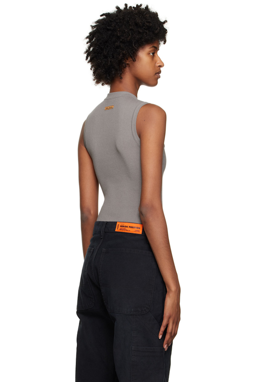 Rib knit viscose- and polyester-blend bodysuit. 

· Logo embroidered at round neck 
· Press-stud fastening at bottom
· Logo patch at back collar 
· Partially lined 

Supplier color: Grey/White