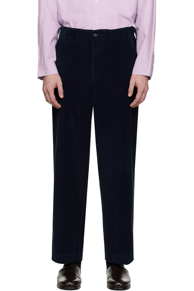 Relaxed-fit cotton moleskin trousers.

· Belt loops
· Four-pocket styling
· Zip-fly
· Adjustable button tabs at back waistband 

Supplier color: Dark navy