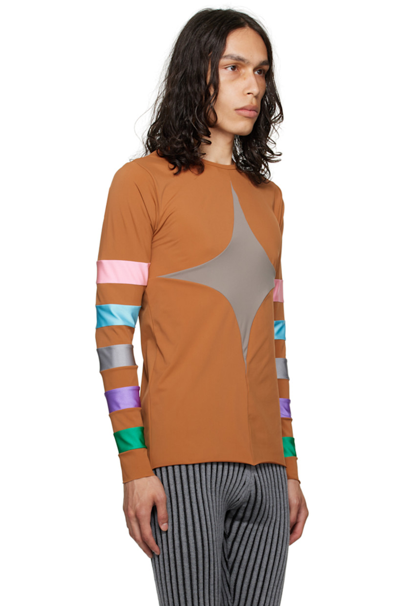 Stretch nylon jersey T-shirt. 

· Paneled construction
· Crewneck
· Raw edge at hem and cuffs
· Stripes at sleeves

Available exclusively at SSENSE. 

Supplier color: Brown/Multi