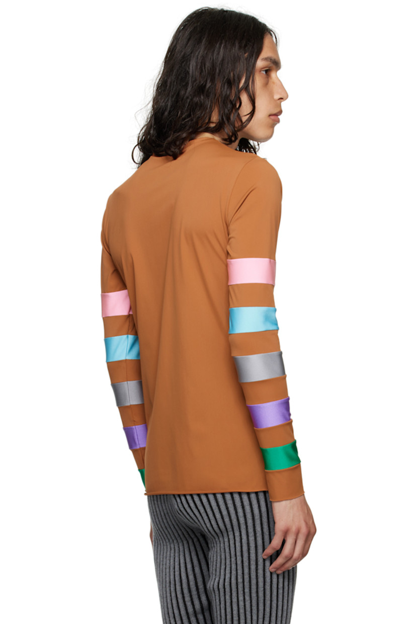 Stretch nylon jersey T-shirt. 

· Paneled construction
· Crewneck
· Raw edge at hem and cuffs
· Stripes at sleeves

Available exclusively at SSENSE. 

Supplier color: Brown/Multi