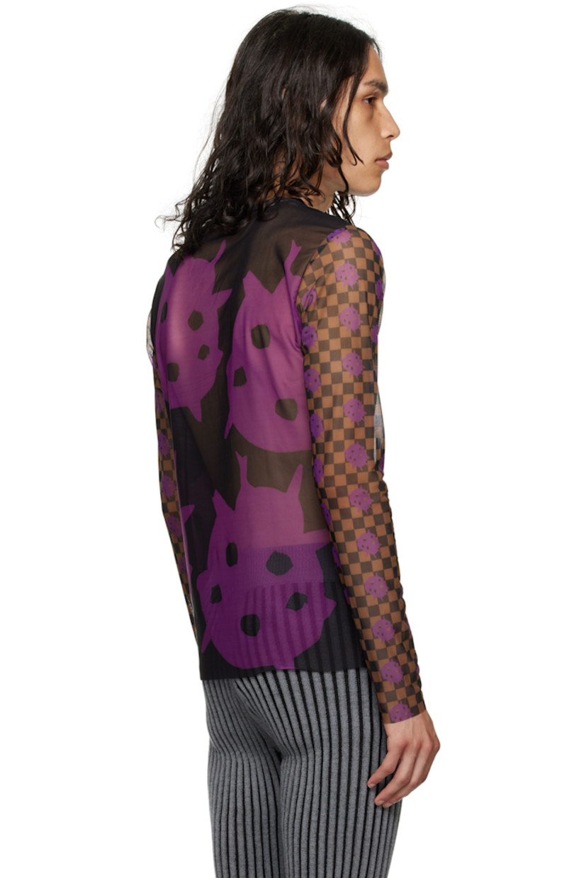 Stretch polyester mesh T-shirt. Graphic pattern and check pattern printed throughout. 

· Round neck
· Raw edge at hem and cuffs

Available exclusively at SSENSE. 

Supplier color: Plum/Black