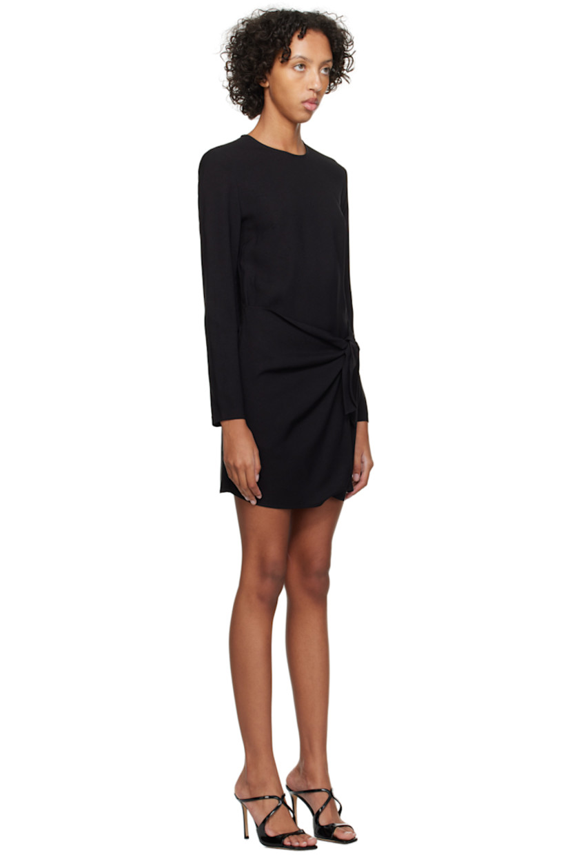 Acetate- and viscose-blend crepe dress.

· Layered construction
· Crewneck
· Self-tie straps at waist
· Asymmetric hem 
· Button closure at back collar
· Keyhole cutout and darts at back 

Supplier color: Black