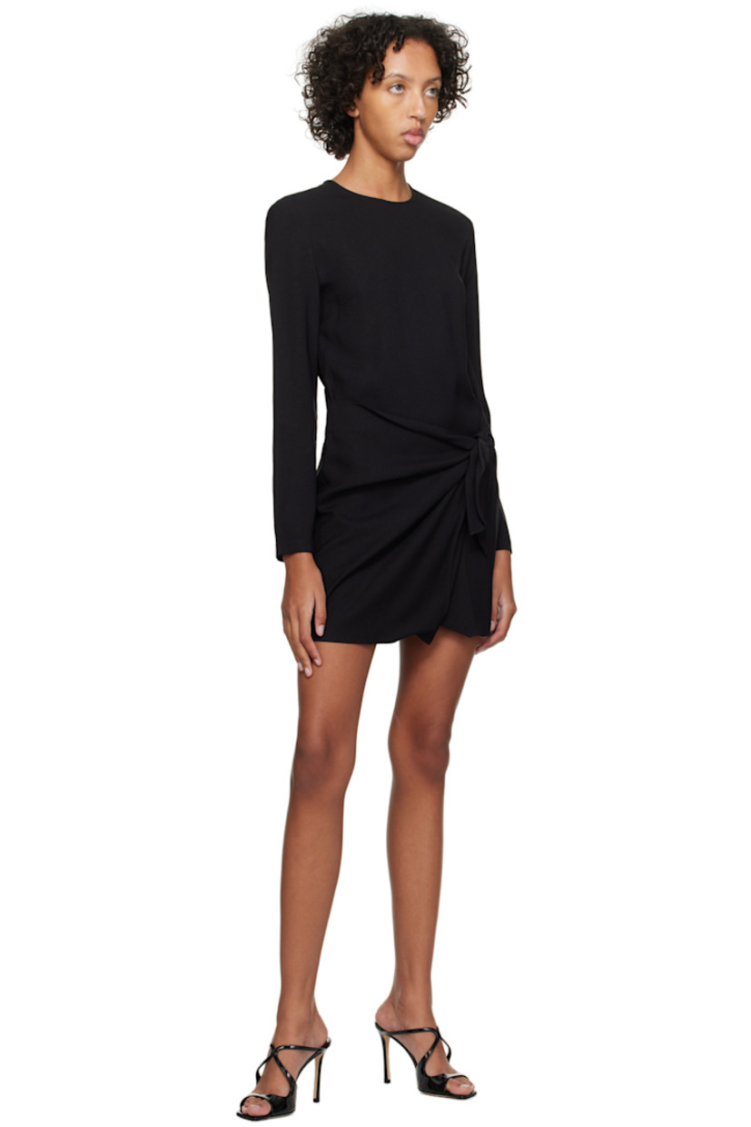 Acetate- and viscose-blend crepe dress.

· Layered construction
· Crewneck
· Self-tie straps at waist
· Asymmetric hem 
· Button closure at back collar
· Keyhole cutout and darts at back 

Supplier color: Black