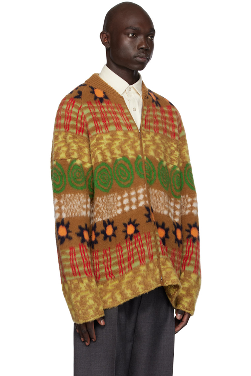 Brushed knit cashmere-blend bomber jacket. Jacquard graphic pattern throughout.

· Rib knit stand collar
· Two-way zip closure
· Locker loop at back collar
· Unlined

Part of the Oasi Cashmere collection.

Supplier color: Vicuna/Yellow