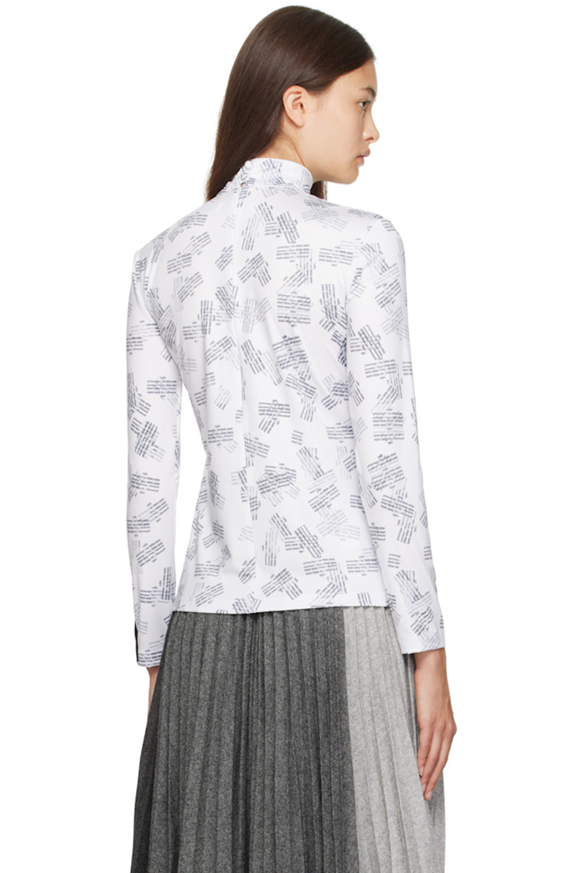 Polyester jersey turtleneck. Logo pattern printed throughout. 

· Logo patch at cuff
· Concealed zip closure with button fastening at back collar

Supplier color: Whitelogostamp