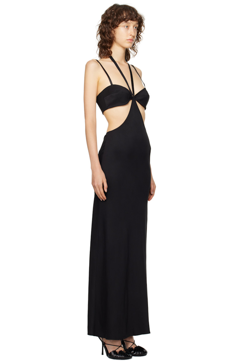 Stretch polyester- and viscose-blend crepe dress. Scalloped trim throughout.

· Adjustable elasticized halter strap
· Sweetheart neck
· Flared hem
· Cutout at sides and back
· Adjustable elasticized shoulder straps
· Hook-eye fastening at back

Supplier color: Black