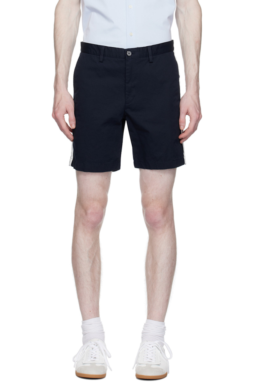 Stretch cotton twill shorts. 

· Belt loops
· Four-pocket styling
· Zip-fly
· Striped webbing trim at outseams

Supplier color: Baltic