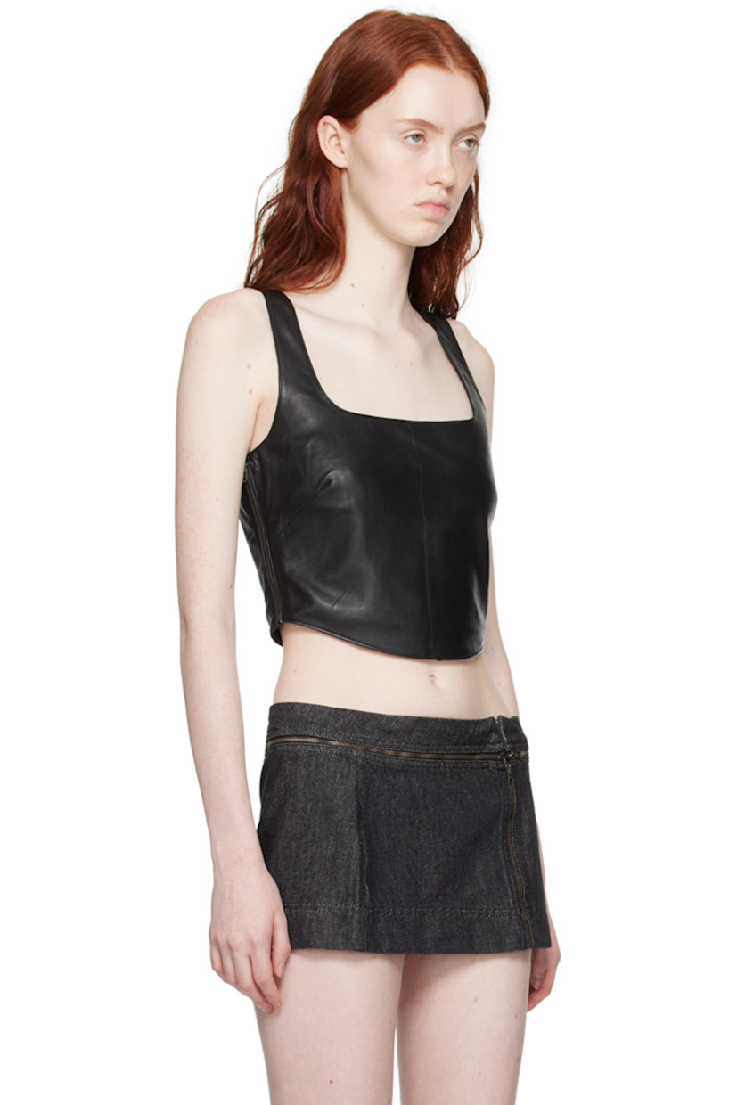 Deadstock grained nappa lambskin tank top.

· Square neck
· Zip closure at side seam
· Full crepe lining

Supplier color: Black