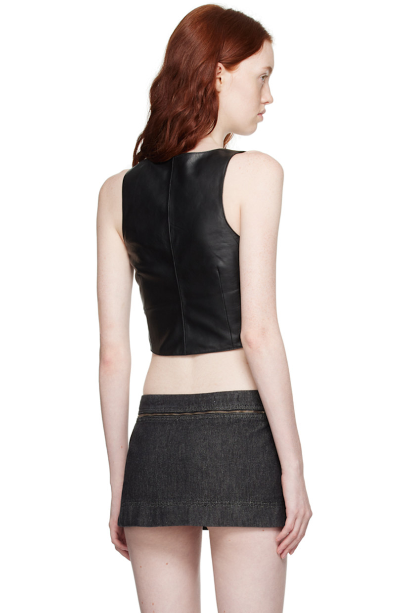 Deadstock grained nappa lambskin tank top.

· Square neck
· Zip closure at side seam
· Full crepe lining

Supplier color: Black
