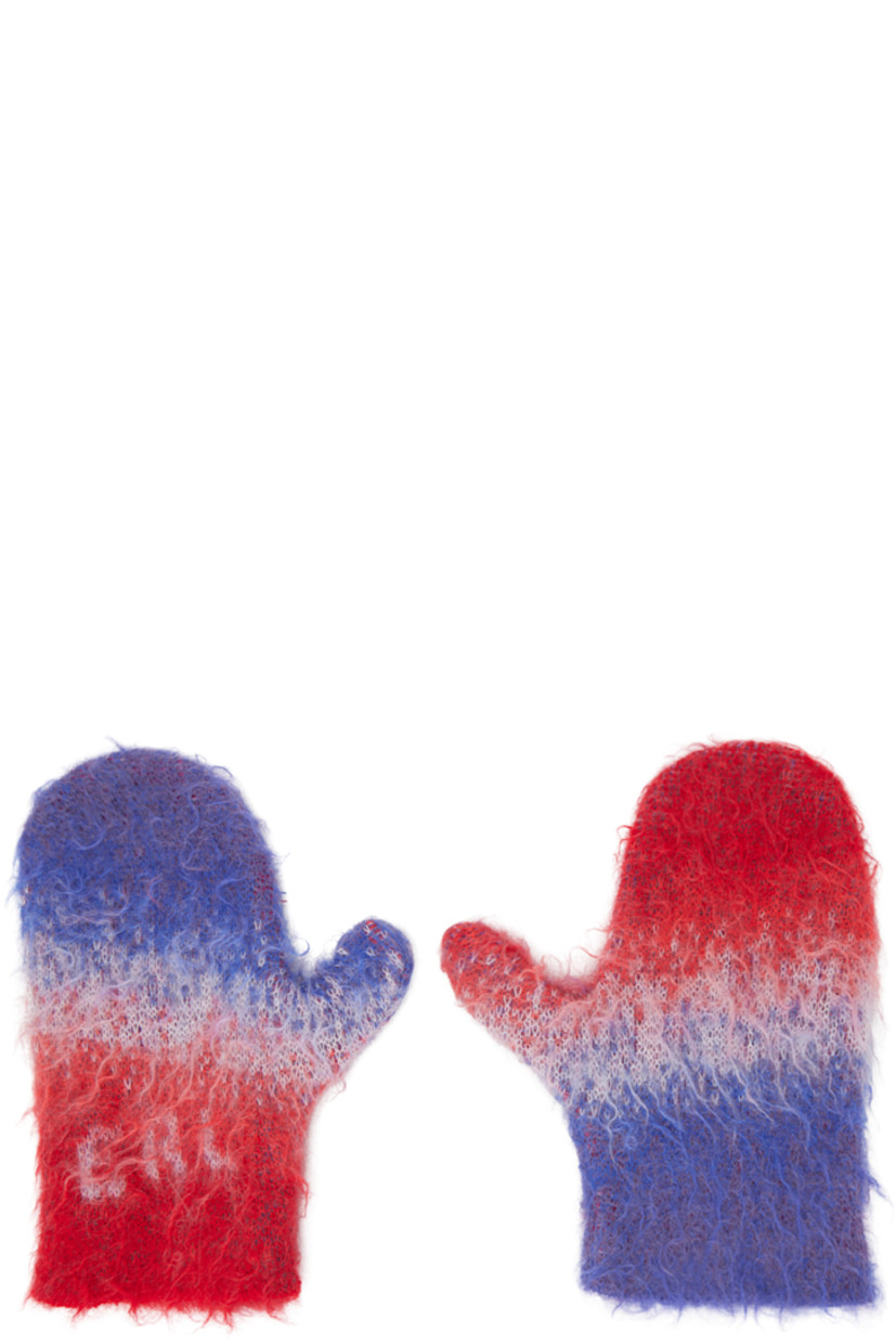 Knit mohair- and nylon-blend mitts in red, white, and blue. 

· Gradient effect throughout
· Jacquard logo at face

Supplier color: Blue/Red/White
