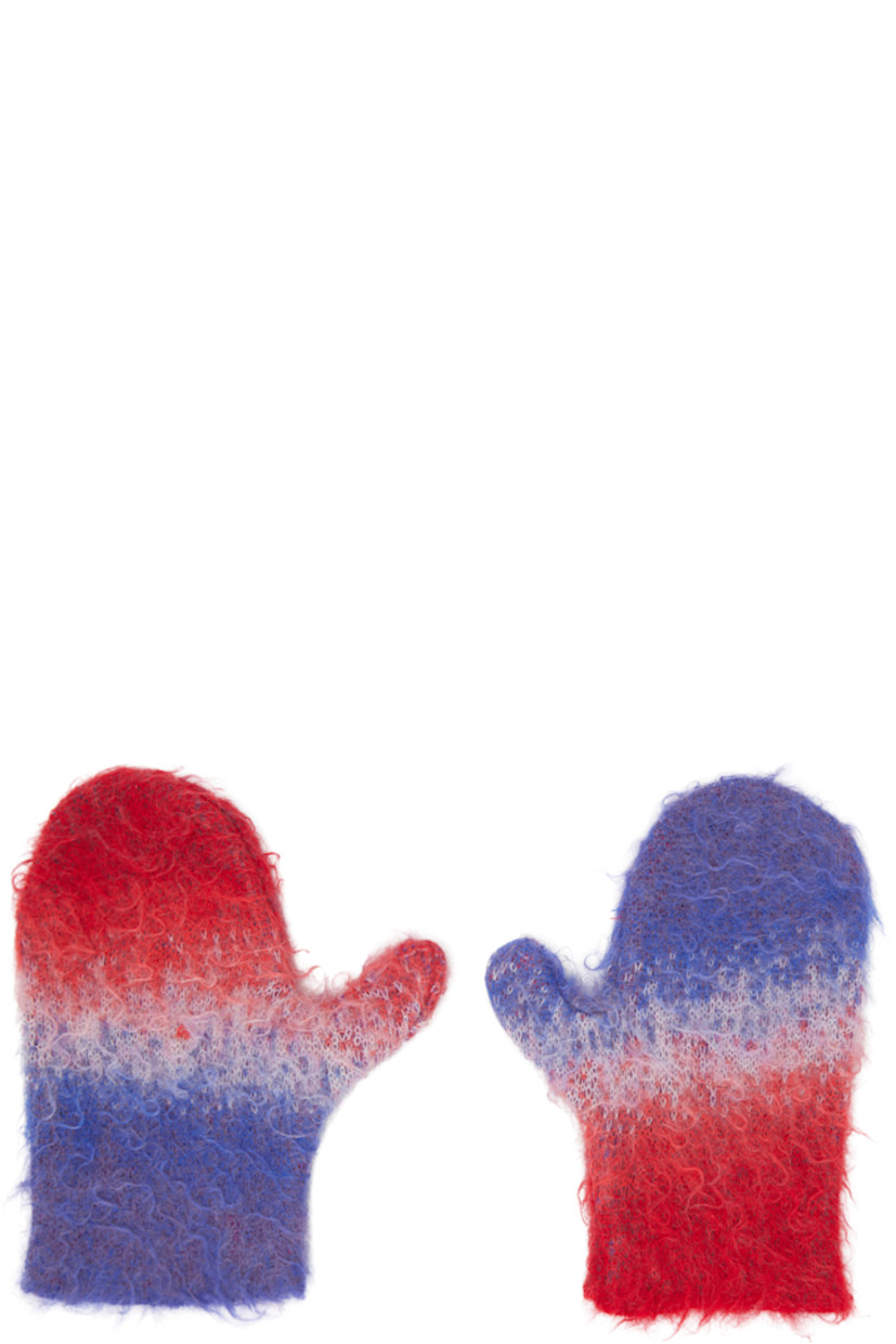 Knit mohair- and nylon-blend mitts in red, white, and blue. 

· Gradient effect throughout
· Jacquard logo at face

Supplier color: Blue/Red/White