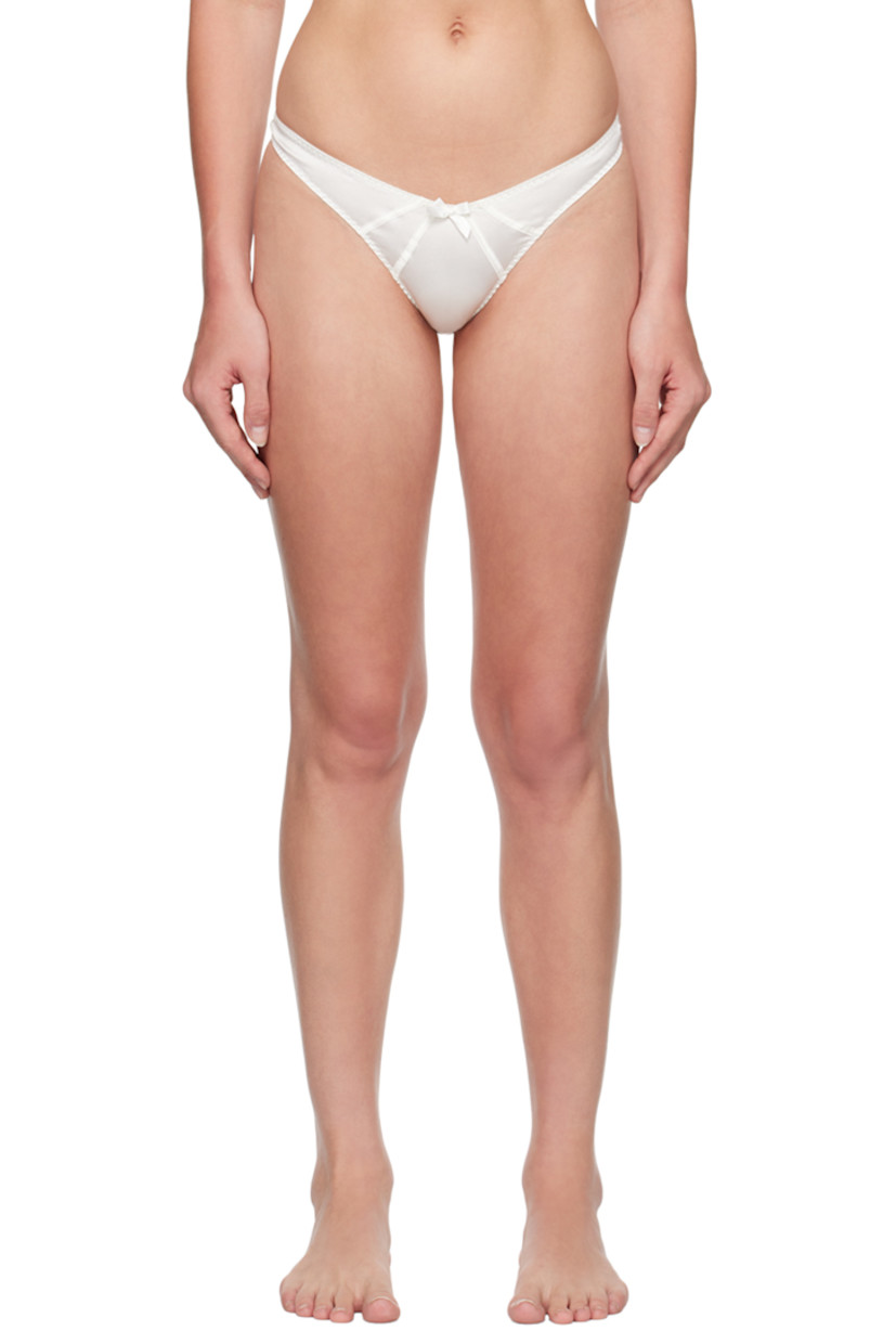 Stretch silk satin thong. Topstitching throughout.

· Bow accent at elasticized waistband
· Partial cotton jersey lining

Supplier color: Ivory