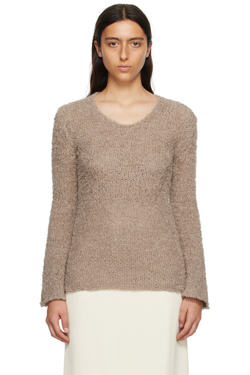 Shag knit organic cotton- and recycled nylon-blend sweater.

· Scoop neck
· Flared cuffs

Supplier color: Fallen rock