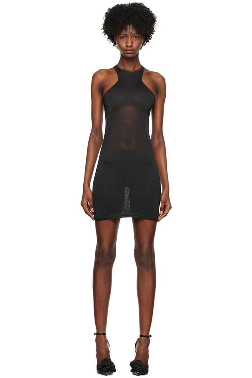 Semi-sheer knit recycled polyester-blend dress. 

· Crewneck
· Racerback

Supplier color: Black