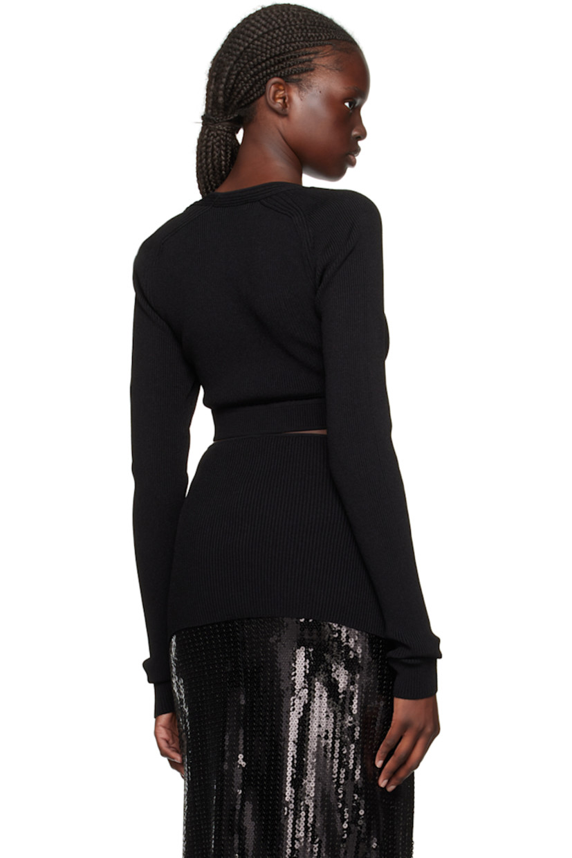 Rib knit viscose-blend sweater. 

· Sweetheart neck
· Cutouts at waist 
· Vented side seams 
· Strap at back

Supplier color: Black