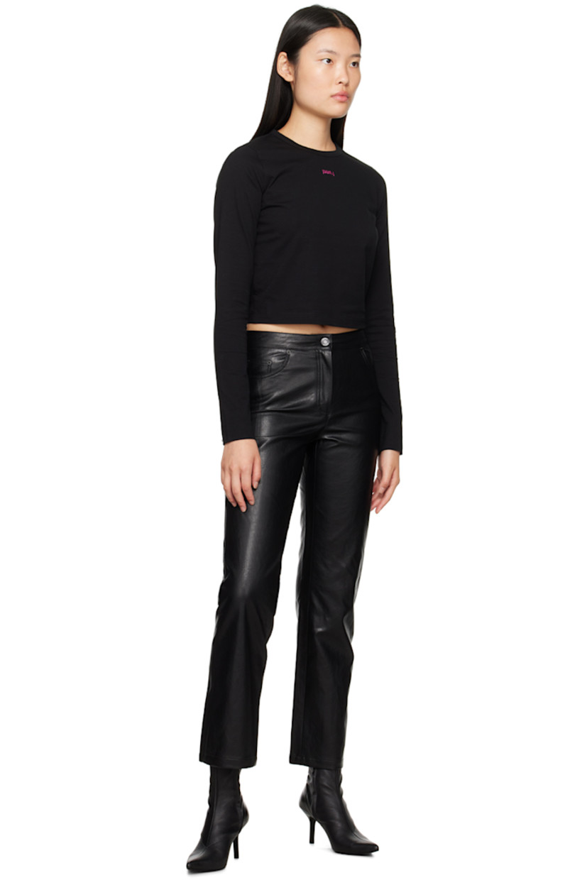 Grained faux-leather trousers.

· Belt loops
· Five-pocket styling
· Zip-fly
· Darts at back

Supplier color: Black