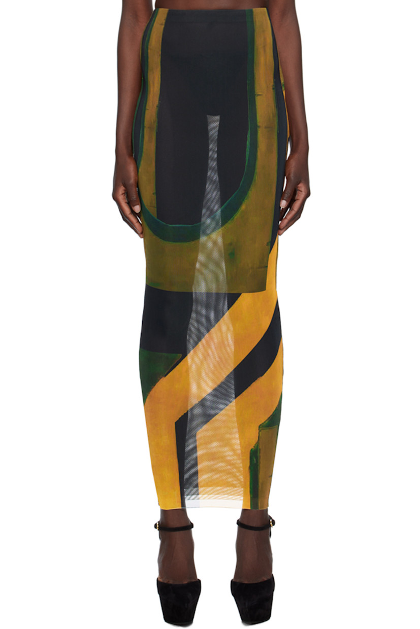 Semi-sheer stretch polyester mesh skirt. Graphic pattern printed throughout.

· Elasticized waistband
· Raw edge at hem

Available exclusively at SSENSE.

Supplier color: Arches