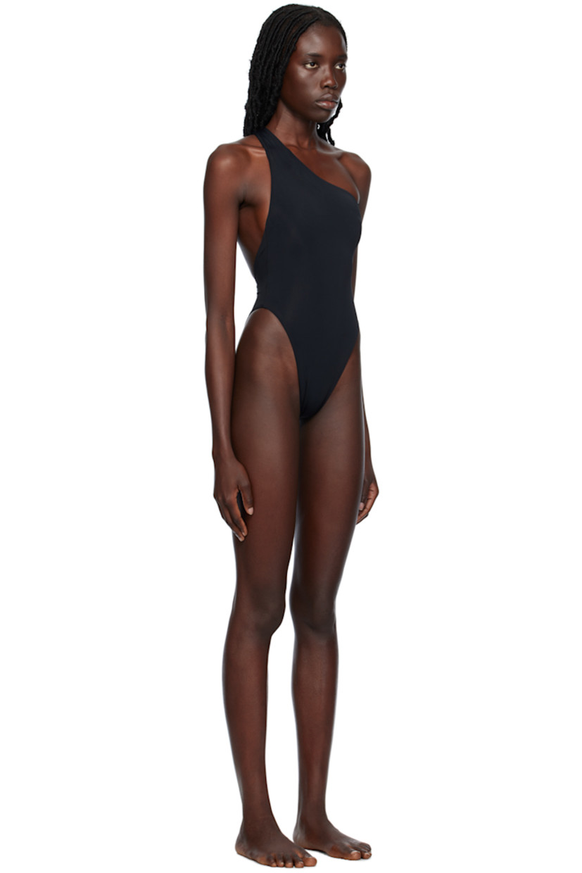 Stretch nylon jersey one-piece swimsuit. 

· Single-shoulder construction
· Partially open back 
· Fully lined

Supplier color: Black