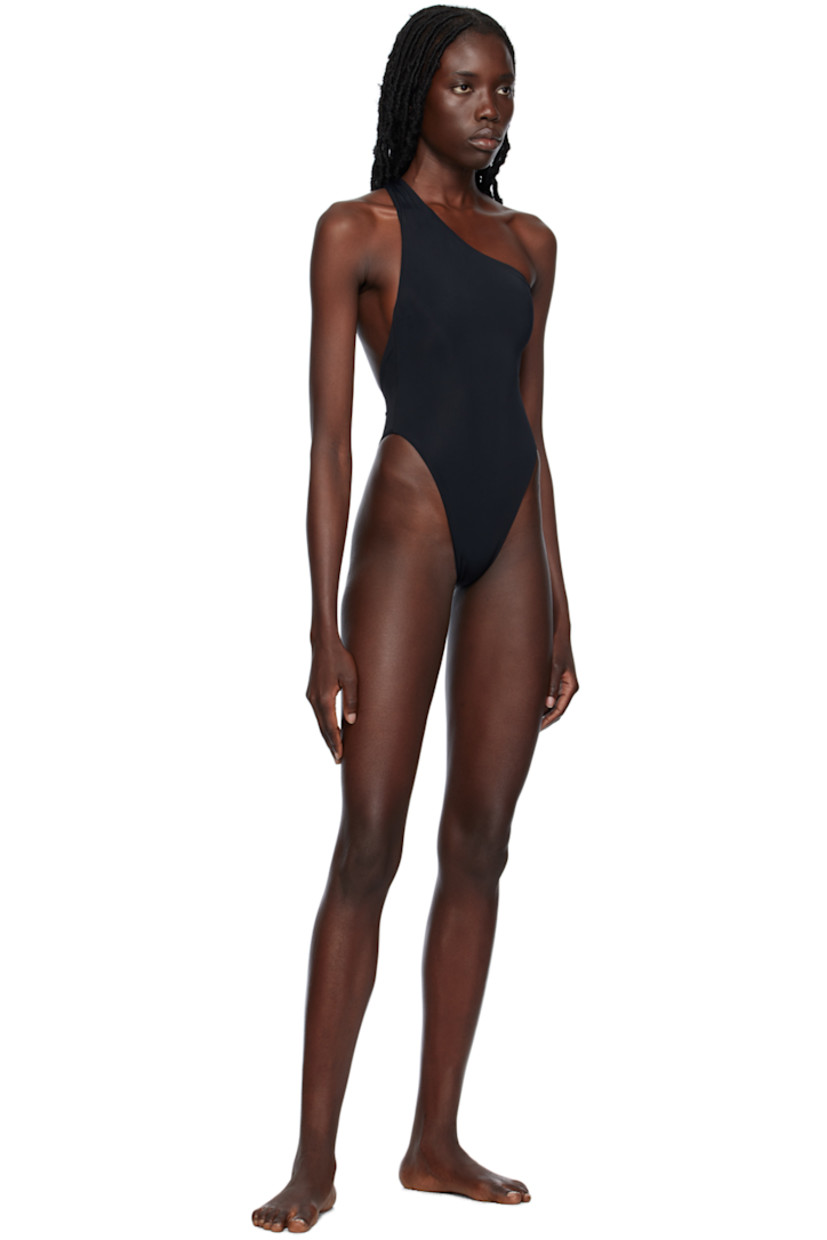 Stretch nylon jersey one-piece swimsuit. 

· Single-shoulder construction
· Partially open back 
· Fully lined

Supplier color: Black