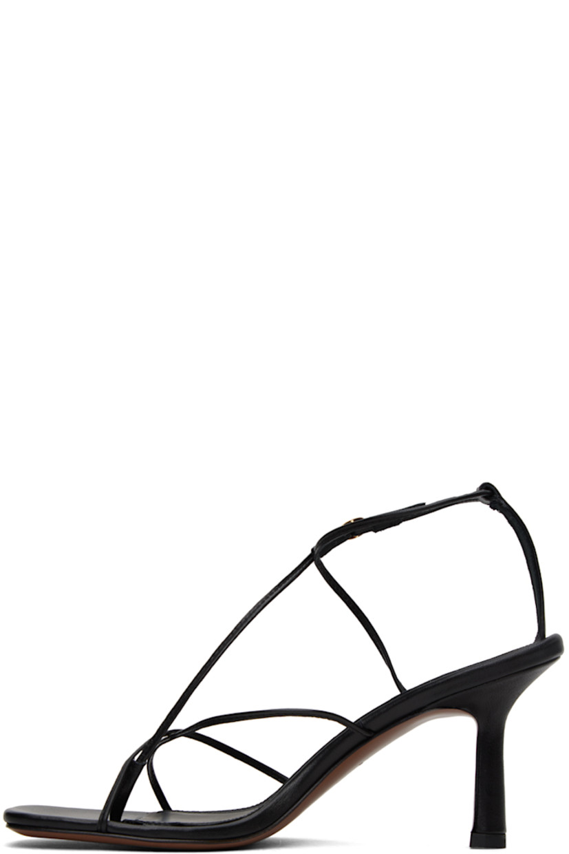 Handcrafted nappa leather heeled sandals in black. Pin-buckle ankle strap extends to thong-style open square toe.

· Criss-crossing straps at vamp
· Logo embossed at padded footbed
· Covered block heel with rubber injection
· Leather sole
· Heel: H3.5 in

Supplier color: Black
