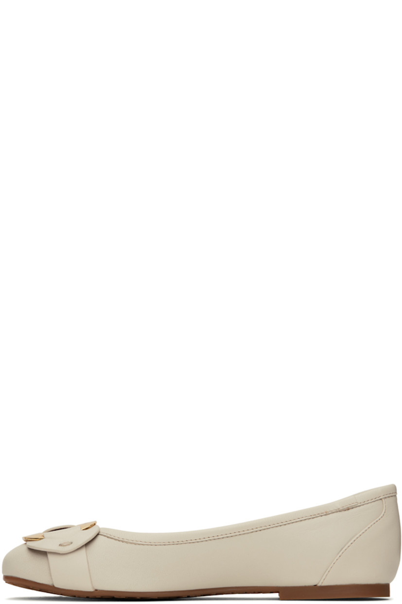Nappa lambskin ballerina flats in off-white. 

· Logo hardware and appliqués at vamp
· Logo embossed at footbed
· Buffed goatskin lining
· Treaded rubber sole
· Gold-tone hardware

Supplier color: Ivory/Shiny gold